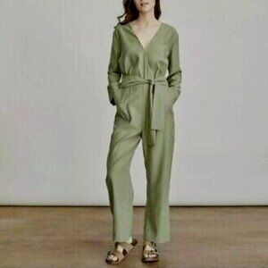 Elizabeth And James Olive Green Jumpsuit Drop Shoulder Pockets Belt - Large NWT